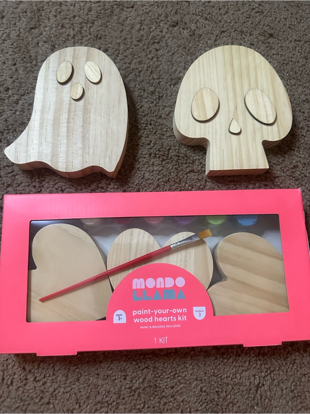 NEW Paint-Your-Own Wood Hearts Kit - Natural Wood and Ghost